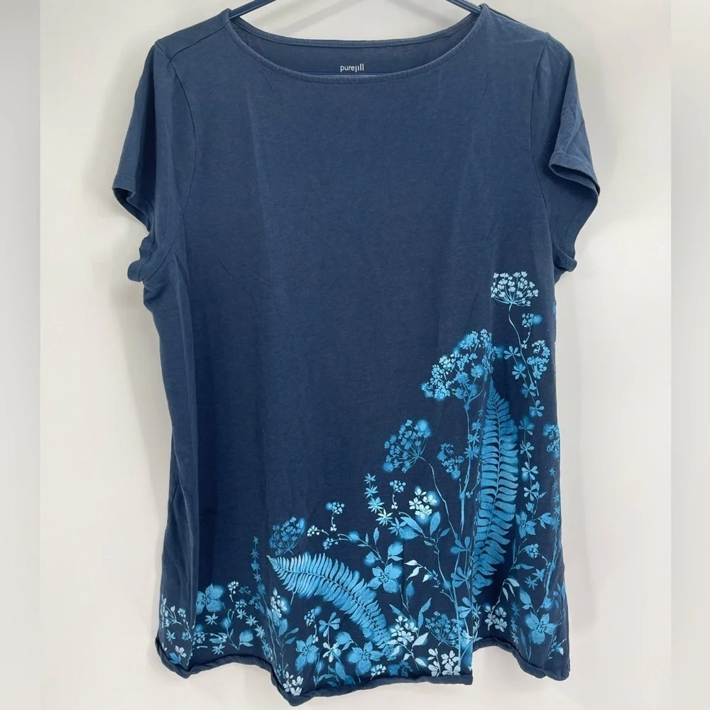 Pure j.jill pj floral knit tunic blue floral tee shirt short sleeve size large - Picture 2 of 9